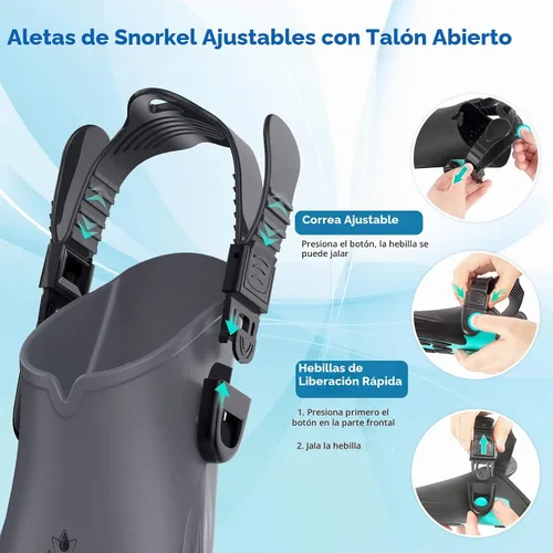 Vista 6 de Seovediary Kids Snorkel Set, Snorkeling Gear for Kids with Mask Fins Negro