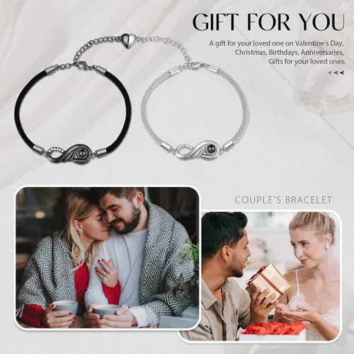Vista 7 de lagofit Pulseras personalizadas con imagen en el interior, pulseras personalizadas a juego para parejas, pulseras de proyección de fotos, regalos