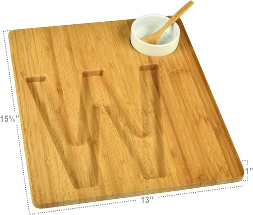 Vista 2 de Picnic at Ascot Monogram Bamboo Cheese/Charcutery/Cracker Tabla para servir - Incluye salsa de cerámica/cuenco de oliva con cuchara de bambú. letra