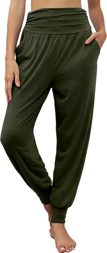 Vista 2 de Locoowai Paquete de 2 pantalones deportivos de yoga para mujer, cómodos pantalones deportivos con bolsillos, casuales, holgados, cómodos, de cintura