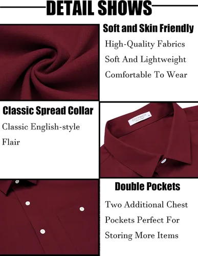 Vista 5 de COOFANDY Mens Linen Shirts Beach Casual Button Down Short Sleeve Shirt Summer