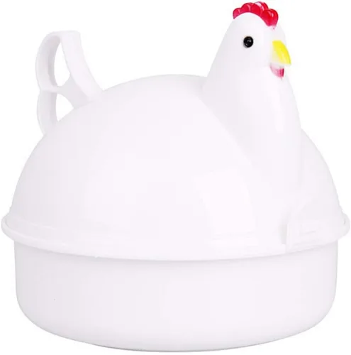 Vista 9 de Caldera de huevos para microondas, 4 capacidades escalfadoras de huevos, olla de huevo con forma de pollo, vaporera para desayuno en microondas