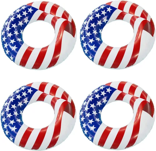 Vista 6 de Swimline Flotador de agua redondo inflable patriótico con bandera estadounidense para piscina o lago para niños y adultos