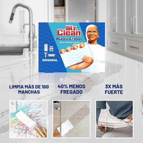 Vista 2 de Mr. Clean Magic Eraser Almohadillas de limpieza originales, limpiador multiusos, suministros de limpieza de baño, limpiador multiusos, blanco, 6