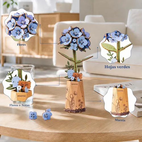 Vista 6 de rowood Kits de artesanía de flores de madera rompecabezas 3D para adultos