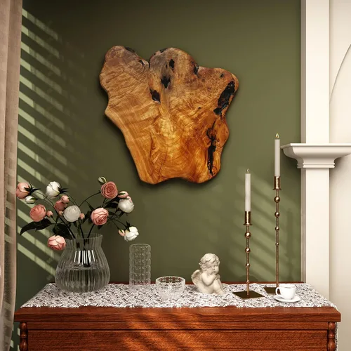 Vista 2 de WELLAND Adornos de madera de cedro para pared, decoración colgante, decoración de forma irregular para el hogar, sala de estar, dormitorio