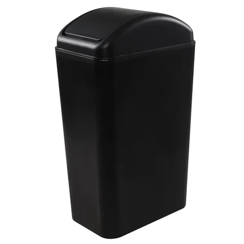 Vista 7 de Cubo de basura de plástico con tapa, 1 paquete de basura delgado, 3.5 galones, color negro
