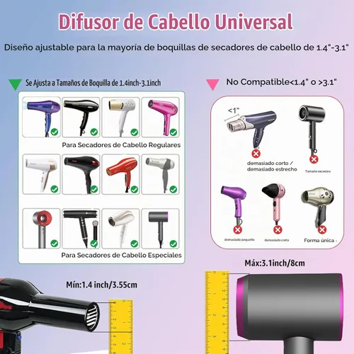 Vista 2 de Accesorio universal para difusor de cabello para boquillas de secador de 1.4"-3.1" Diffuser Hair Dryer, Professional Hair Diffuser for Curly Wavy