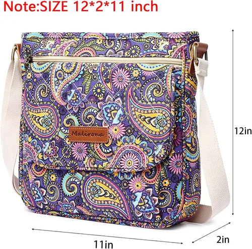 Vista 2 de Malirona Bolso de mensajero de lona, bolso cruzado para mujer, bolso de viaje, bolso de hombro, patrón floral