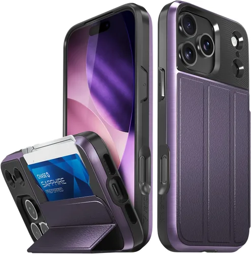 Vista 27 de VENA vCommute - Funda tipo cartera para iPhone 15, [protección contra caídas de grado militar] Funda de cuero con ranura para tarjetas con soporte