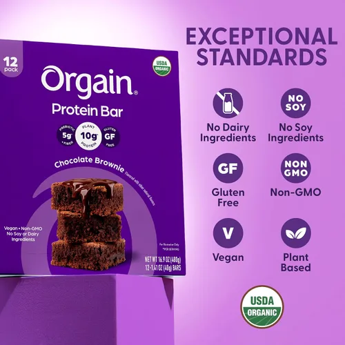 Vista 5 de Orgain Barras de proteína vegana orgánica, brownie de chocolate, 0.35 onzas