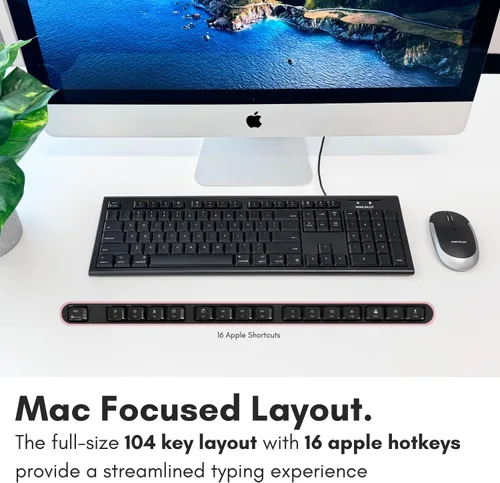 Vista 4 de Macally Teclado Mac con cable de tamaño completo, compatible con todos los Mac con puerto USB, teclado con cable para Mac Mini / Pro, Macbook Negro