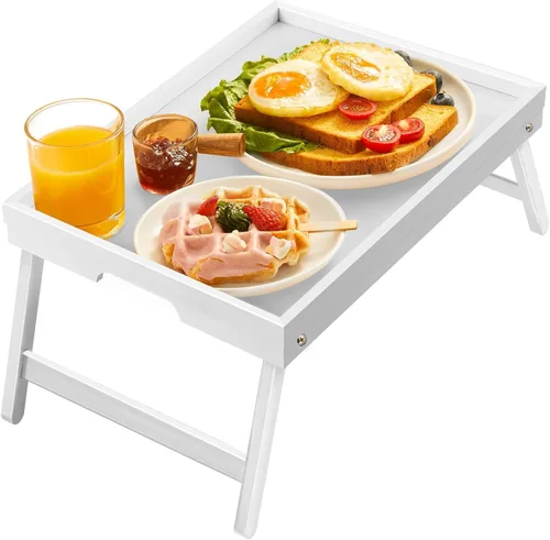 Vista 9 de Pipishell - Bandeja de bambú para cama con patas plegables, bandeja de desayuno para sofá, cama, comer, trabajar, se utiliza como bandeja de Negro
