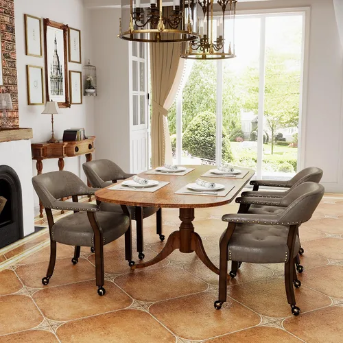 Vista 35 de Juego de 2 sillas de comedor con ruedas, poliuretano gris antiguo Gris (Antique Grey)