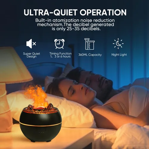 Vista 4 de YALEDI Difusor de Aceite Esencial, Difusor de Aromaterapia de Llama de Fuego Volcánico, Humidificador Ultrasónico de Niebla Fría de 360ml, Difusor