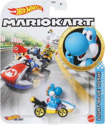 Vista 4 de DieCast Hotwheels Mario Kart Azul Claro Yoshi (Kart Estándar) Escala 1:64