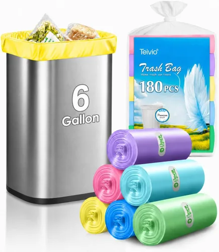 Vista 10 de Teivio Bolsas de basura coloridas medianas de 8 galones, 80 bolsas