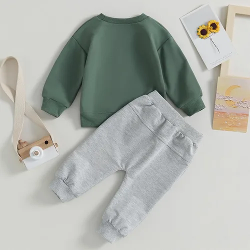 Vista 6 de Engofs Conjunto de sudadera de manga larga para bebé niño y niña, 2 piezas, sudadera de manga larga para otoño e invierno