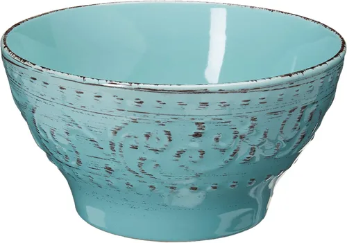Vista 3 de Elama Juego de vajilla de gres con relieve Ocean, 16 piezas, turquesa