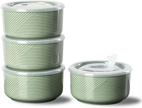 Vista 22 de Recipiente de cerámica con tapa: recipiente de almacenamiento de alimentos apto para microondas de 20 onzas para sopa, ensalada, cereales, sobras