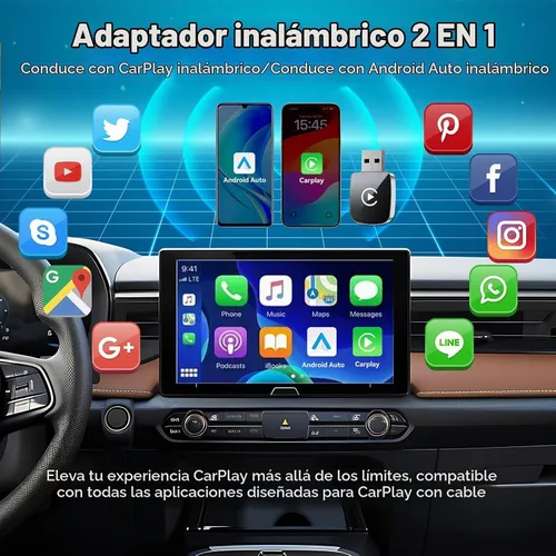 Vista 3 de Adaptador Inalámbrico CarPlay 2026 Mejorado para iPhone, 2 en 1 para Apple CarPlay y Android Auto, Convierte Cableado a Inalámbrico, Plug & Play