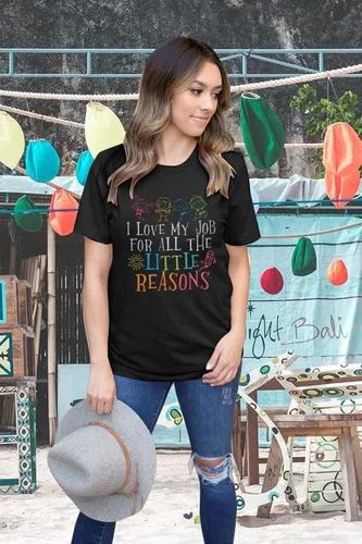 Vista 3 de Camisetas de profesor para mujer con texto en inglés "I Love My Job for All The Little Reasons", camisetas divertidas para enseñar, regalo