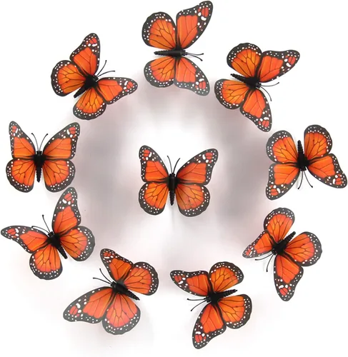 Vista 9 de Calcomanías de pared de mariposa monarca para el hogar, calcomanías de mariposa 3D, calcomanías de pared de árbol para pasteles y cupcakes