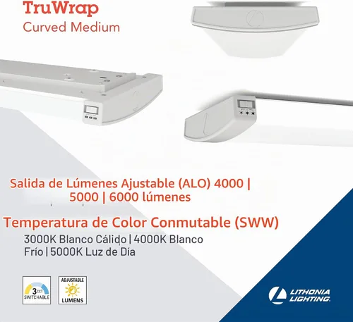 Vista 2 de Lithonia Lighting Luz de tienda LED envolvente de 4 ', brillo Adj, CCT 3 en 1 TruWrap 4-Foot Low-Profile LED Ceiling Light Fixture, Adjustable