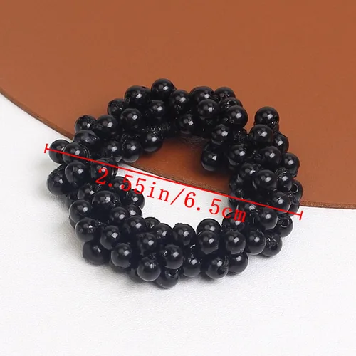 Vista 2 de 8 ligas para el pelo con perlas negras con cuentas elásticas de moda, coleteros elásticos para coleta de caballo con cuentas, elegantes y elegantes