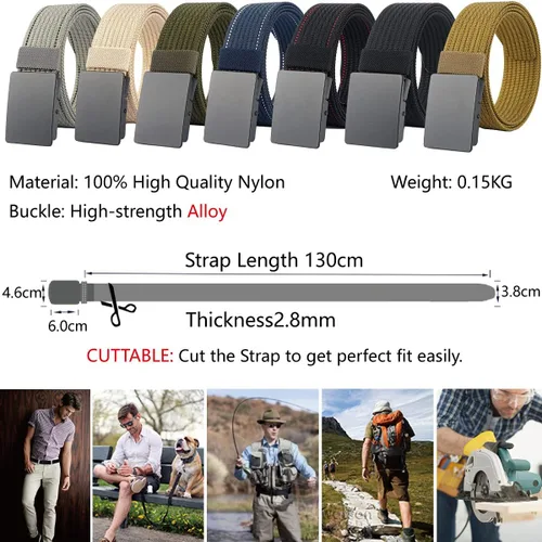Vista 2 de LionVII Cinturones de nailon para hombre hebilla de metal correa de cinturón totalmente ajustable para el trabajo Gratis