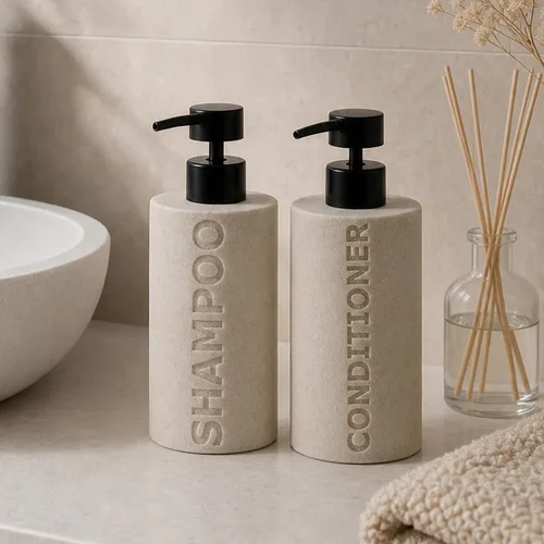 Vista 4 de Shampoo and Conditioner Dispenser,11.84OZ, 2 PCS,Sandstone Look,Beige