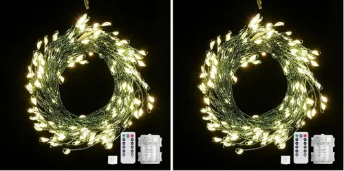 Vista 11 de Dailyart - Cadena de luces LED de 6 pies con 120 microestrellas, funciona con pilas, impermeable, alambre de cobre verde oscuro, para guirnalda