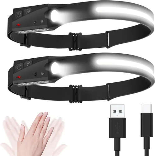 Vista 8 de CATO - Linterna frontal ligera, recargable por USB, luz ancha súper brillante e interruptor de luz de enfoque, impermeable, de silicona suave
