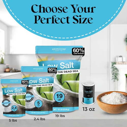 Vista 7 de Aromasong Sal marina baja en sodio 13 oz. Salero 100% natural de grano fino cloruro de potasio del mar muerto con sal del mar muerto.