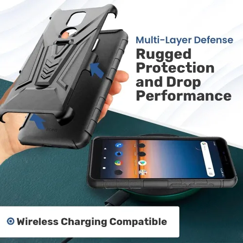 Vista 6 de Rome Tech Funda con clip para cinturón para Cricket Icon 3 de 6.5 pulgadas (2021) - Funda de teléfono celular de doble capa a prueba de golpes