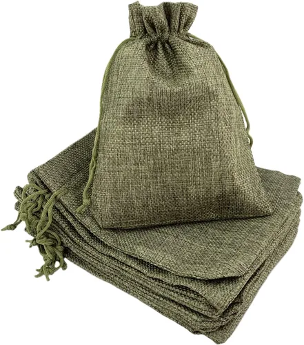Vista 20 de Palmhomee Paquete de 20 bolsas de regalo de arpillera con cordón, bolsas de joyería de lino, bolsas de yute de boda para joyas y bolsas