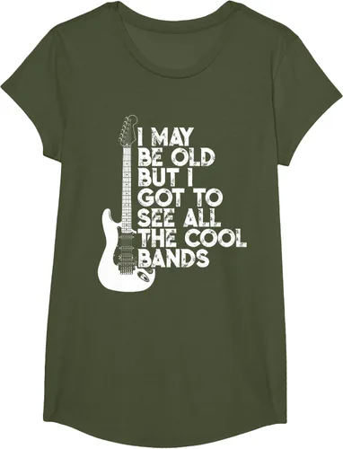 Vista 94 de Camiseta con texto en inglés "I May Be Old But I Got to See All The Cool Bands" Negro