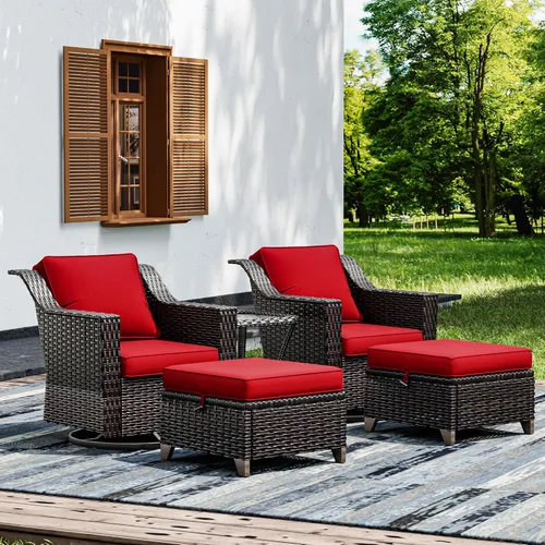Vista 61 de Joyside Juego de 2 sillas de mimbre para patio, muebles de ratán para exteriores con reposabrazos anchos y cojines gruesos, tamaño grande mejorado