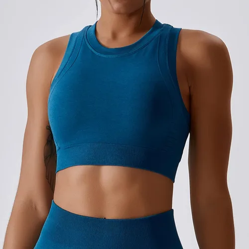 Vista 88 de Conjuntos de entrenamiento para mujer, 2 piezas, sin costuras, acanalada, sin mangas, brasier deportivo, cintura alta, pantalones cortos