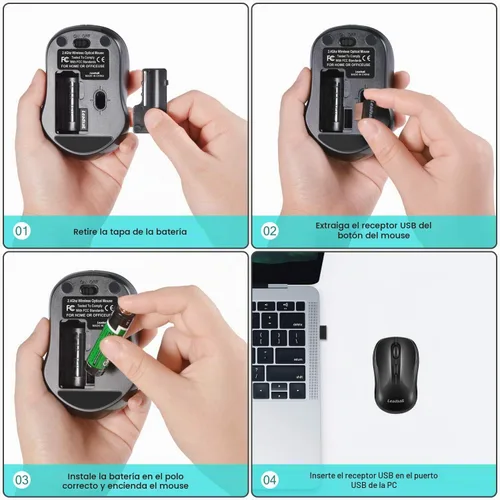 Vista 7 de LeadsaiL Ratón inalámbrico silencioso 2.4G USB ordenador compacto óptico inalámbrico mini ratón silencioso, silencioso, 4 botones, 3 DPI ajustables