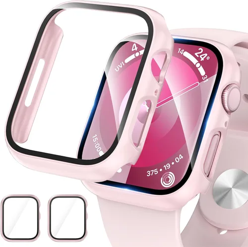Vista 9 de Paquete de 2 fundas para Apple Watch 40mm SE Series 6/5/4/SE 2ª generación con protector de pantalla de vidrio templado, funda protectora completa