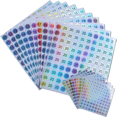 Vista 9 de RIVEENY 20 hojas de calcomanías de números láser reflectantes impermeables número 1-1000, calcomanías redondas autoadhesivas, etiquetas