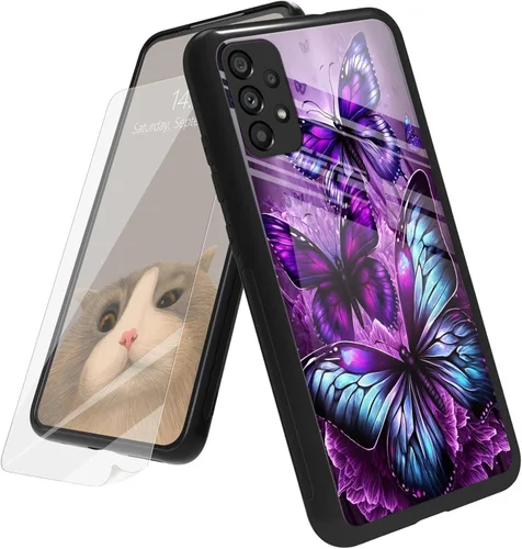 Vista 142 de Funda para Samsung Galaxy A12 5G con protector de pantalla, parte trasera de vidrio templado + TPU de silicona suave que absorbe los golpes