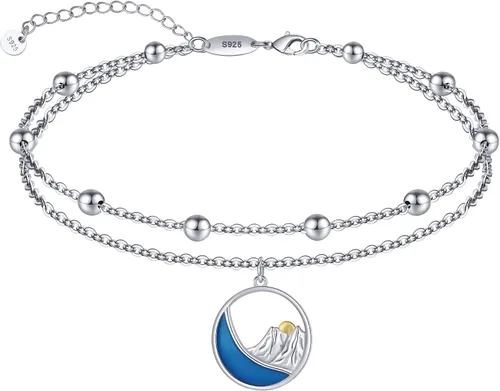 Vista 112 de CHIC & ARTSY Tobilleras delicadas de plata de ley S925 para verano, pulsera de tobillo ajustable multicapa para playa, joyería de pie para mujer