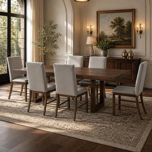 Vista 34 de JIVOIT Juego de mesa de comedor rústica de 6 piezas con hermoso patrón de grano de madera, juego de cocina de madera maciza con mesa de comedor
