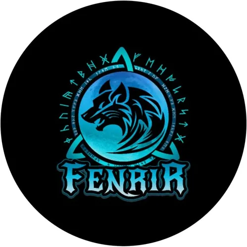 Vista 3 de Fenrir Loki's Son, lobo vikingo, luna azul con runas nórdicas PopSockets intercambiable PopGrip