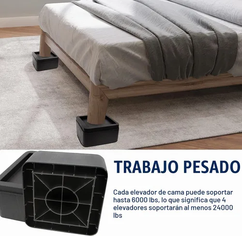 Vista 5 de MYMULIKE Elevadores de cama de 2 pulgadas, de gran tamaño se ajustan a patas de 5.5 pulgadas, resistente 6000 libras, bloques elevadores de cama