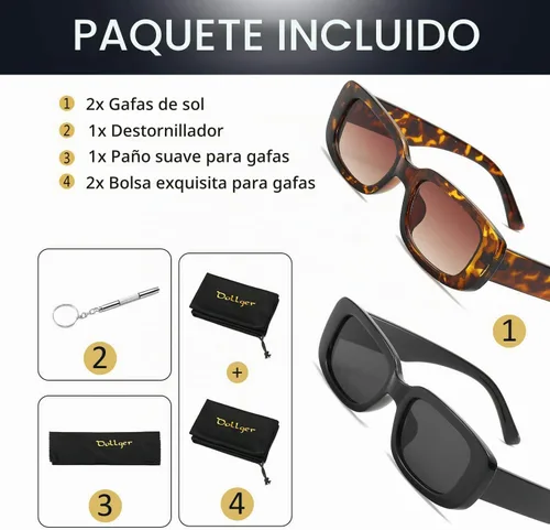 Vista 7 de Dollger - Lentes de sol rectangulares para mujer y hombre, gafas de moda retro, protección UV 400, armazón cuadrado A: negro y marrón leopardo