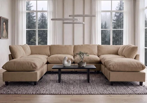Vista 49 de Iroomy Sofá modular modular de felpilla de gran tamaño, asiento cómodo profundo, sofás de 2 plazas para sala de estar, color beige