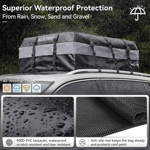 Vista 2 de MARCHWAY - Bolsa impermeable para techo de coche, bolsa de transporte para techo con carcasa suave y resistente a la intemperie para vehículos